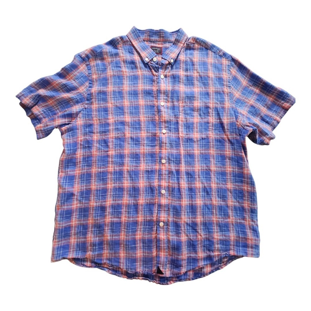 UNTUCKit Shirt Mens Medium Blue Plaid 100% Linen Button Down Size XXL Pink‎